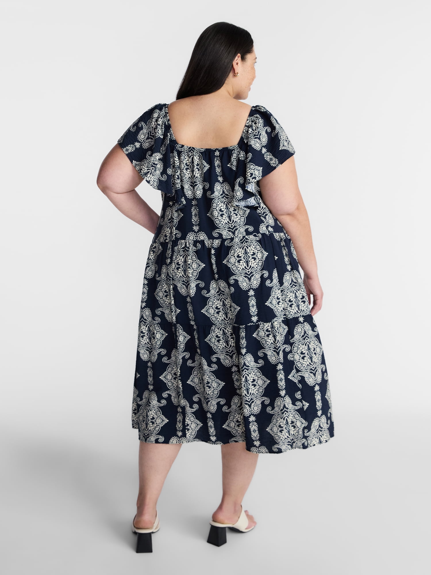 Terra & Sky Women’s Plus Midi Dress with Short Flutter Sleeves, Sizes 0X-5X
