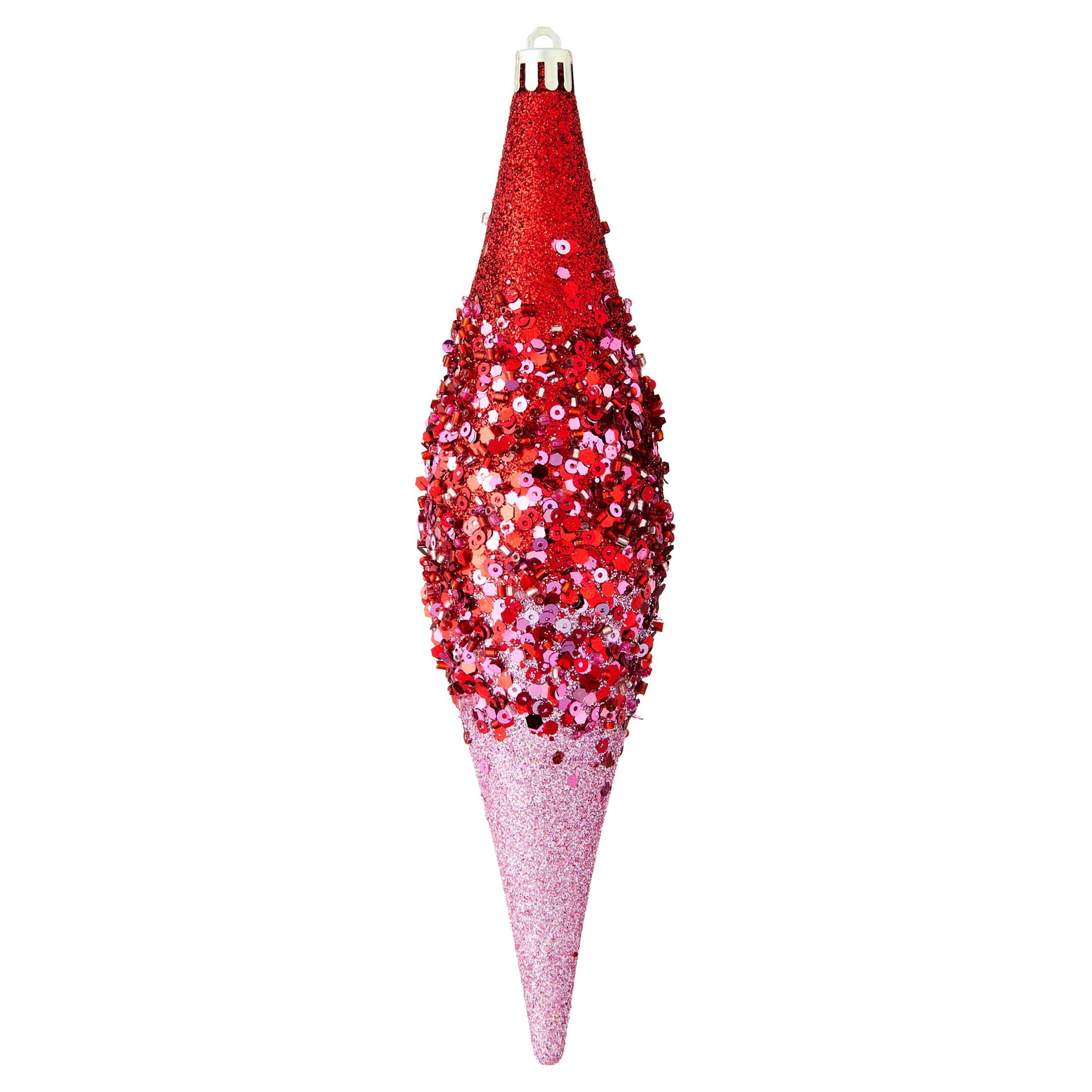 4-Count Red and Pink Glitter Ombre Finial Shatterproof Christmas Ornaments, 8.3", by Holiday Time
