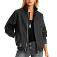 thumbnail image 4 of Women's Solid Color Leather Jacket with Pockets, Buttons, Long Sleeves, Zippers, No Hat, Stand-Up Collar, 4 of 8