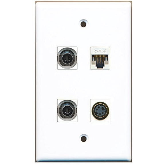 RiteAV - 1 Port S-Video 2 Port 3.5mm 1 Port Cat5e Ethernet White Wall Plate
