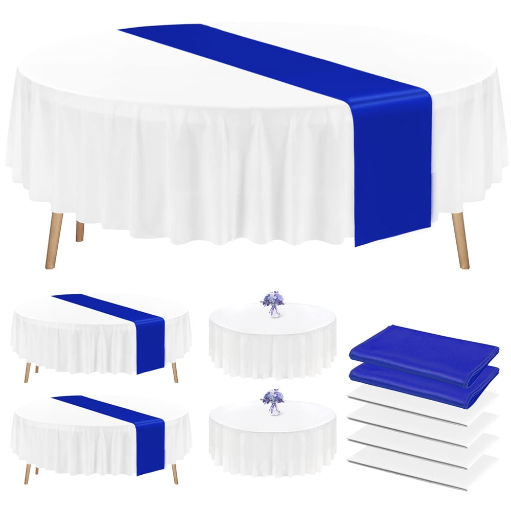 Pesonlook 4 Pack Plastic Round Tablecloth 84" White Disposable Circle