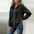 thumbnail image 6 of Tqcoqu Corduroy Zip Up Hoodie Jacket for Women,Drawstring Hood Long Sleeve Loose Casual Outerwear Tops with Patch Pocket For Fall Winter,Black Women's S-XXXL, 6 of 10