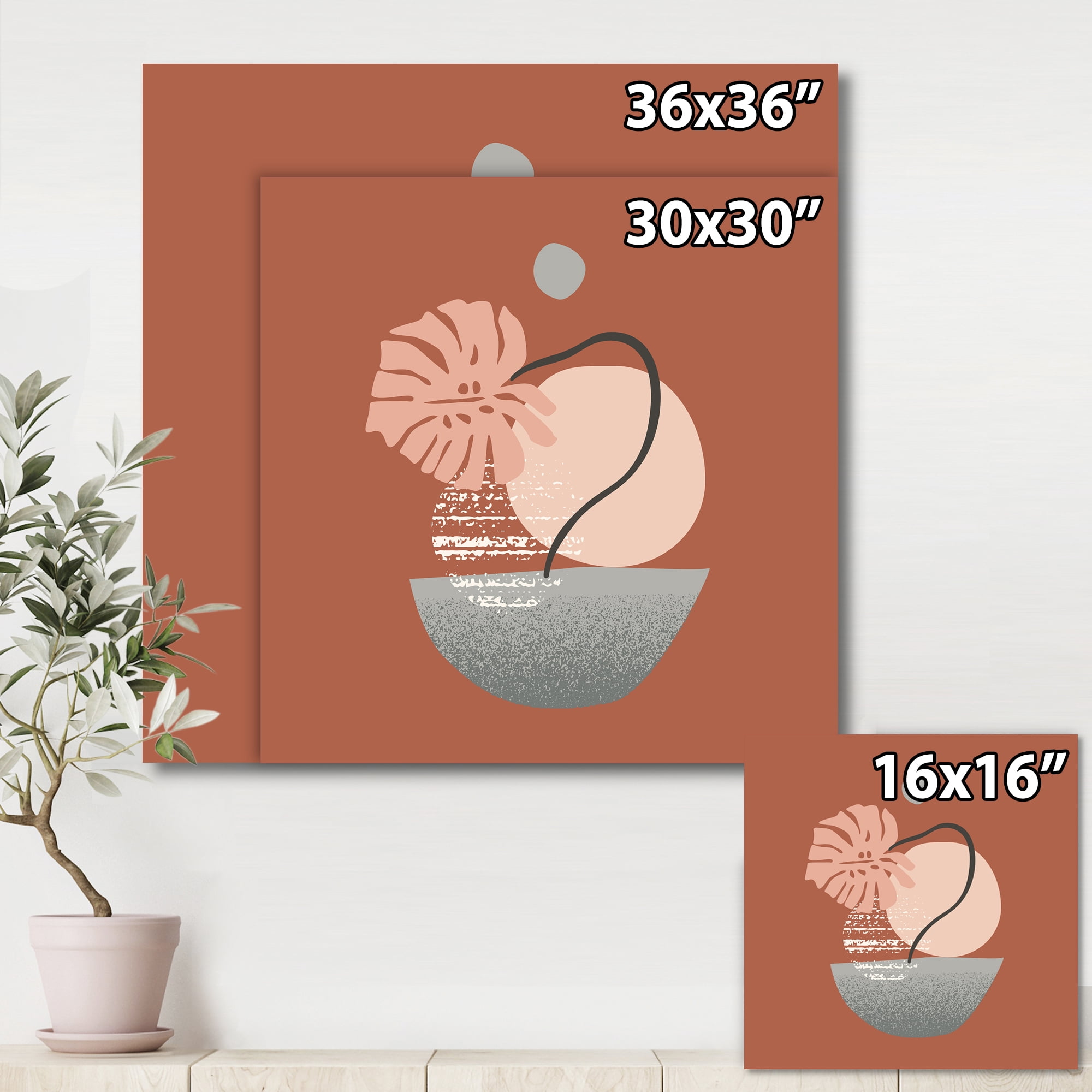Abstract Geometry Shapes and Tropical Palm Leaf IV 30 in x 30 in Painting Canvas Art Print, by Designart