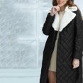thumbnail image 4 of Black and Friday Clothing Sales Idoravan Women's Quilted Puffer Coat,Womens Winter Clothes Plus Size Warm Lapel Leather Cotton Coat Long Sleeve Jacket Black S, 4 of 6