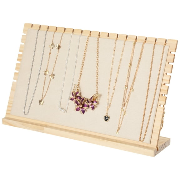 Wooden Necklace Display Stand, Multi-Slot Necklace Display Holder with Velvet Finish, Wood Chain Jewellery Holder, Large Jewelry Organizer Rack, Desktop Display Board for Selling