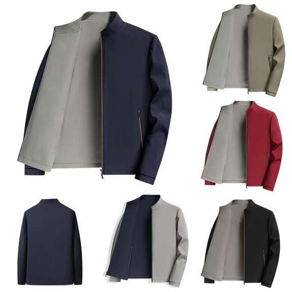 IhhxPro Men's Reversible Jacket with Pockets Fit Zip-Up Outerwear Coat Lightweight Casual Travel Windbreaker Rain Shell for Spring Fall M-4XL