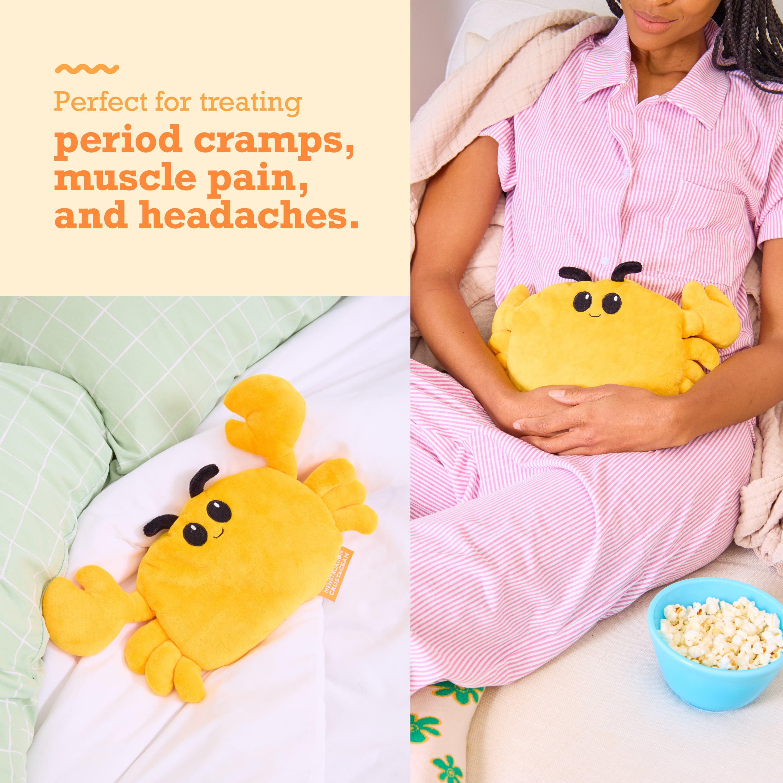 Happy Helpers Menstruation Crustacean Crab, Microwaveable Heating Pad for Cramps, Gifts for Teens