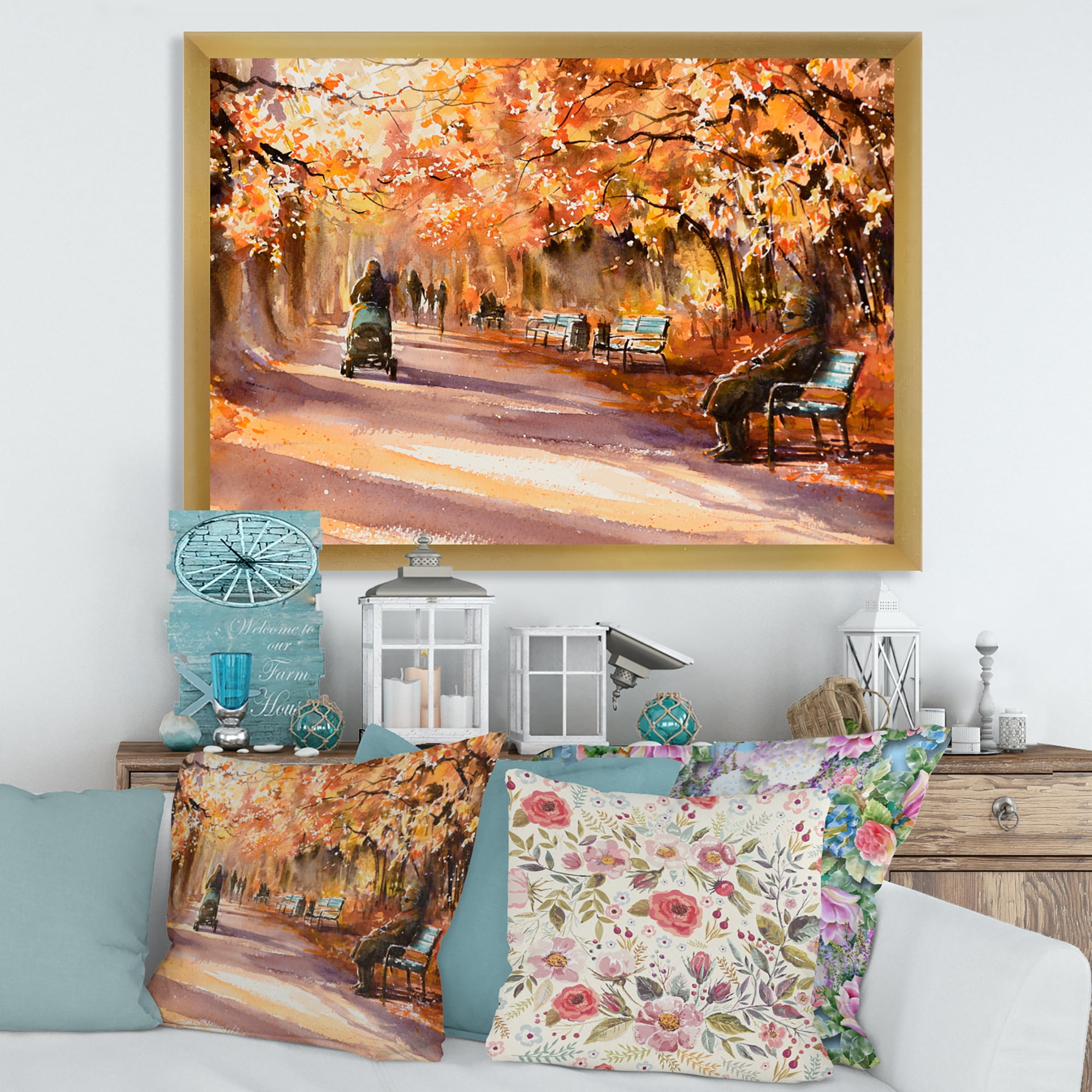Designart 'Path In The Park In Sunny Autumn Day' Country Framed Art Print