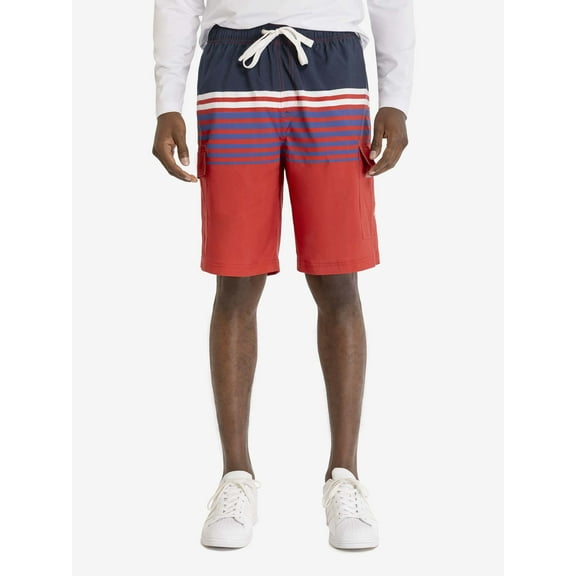 U.S. Polo Assn. Men's & Big Men's Stripe Cargo Swim Trunks with UPF50 , 10" Inseam, Sizes S-3XL