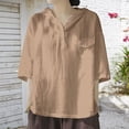 thumbnail image 2 of Xudanell Hooded Sweatshirt Women Thin Loose Button Short Sleeved Cotton Linen Summer Fashion Plus Size Khaki M, 2 of 5