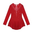 thumbnail image 3 of TiaoBug Kids Girls Figure Ice Skating Dress Mesh Splice Long Sleeve Dancewear, 3 of 6