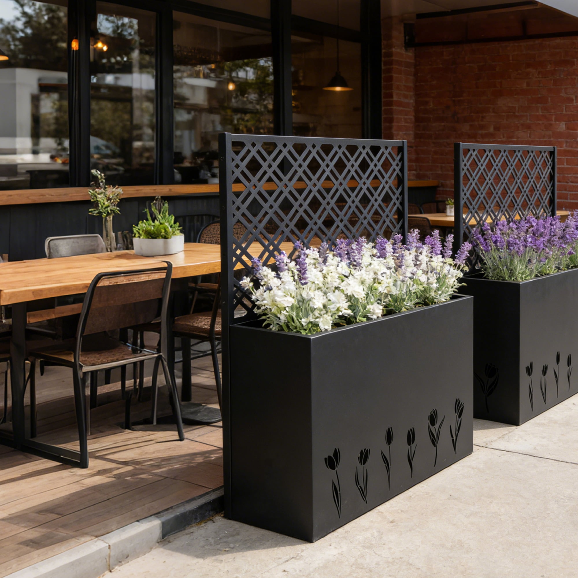 Tall Metal Planter Raised Garden Bed with Trellis, 35.5x11.9x47.3 Inch Flower Box for Patio Garden, Tulip Black
