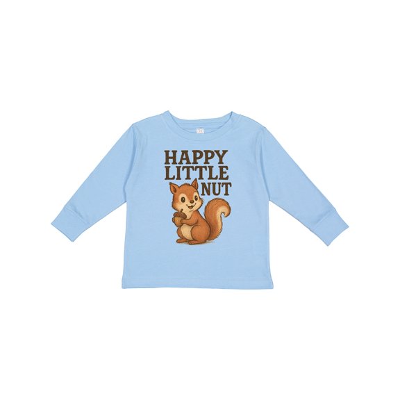 Inktastic Happy Little Nut Squirrel Cartoon Cute Graphic Boys or Girls Long Sleeve Toddler T-Shirt