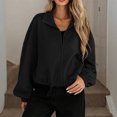 thumbnail image 5 of WTOBBY Women's Fashion Solid Color Baseball Jacket with Long Sleeve, High Neck, Drawstring Hem, and Pockets,Black S, 5 of 7