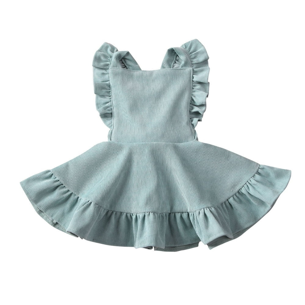OUSITAID Enfants Filles Robe en Velours Côtelé Couleur Unie Sans Manches Cou Carré Volants une-Ligne Bretelles Robe Décontractée