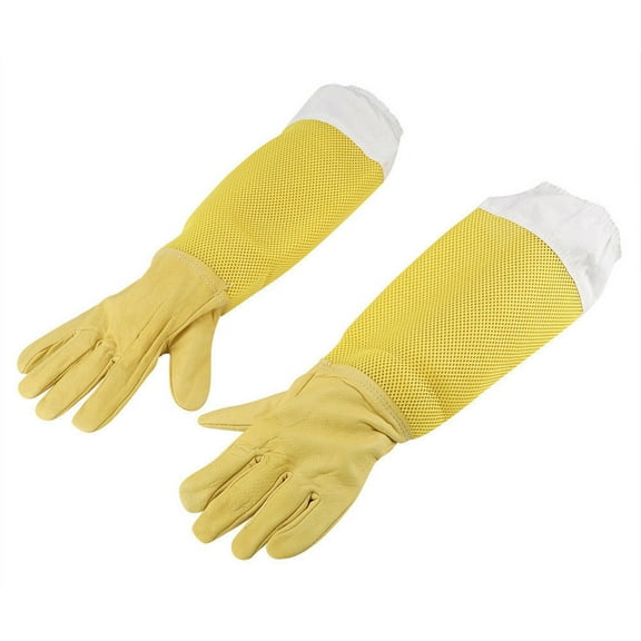 Beekeeping Gloves, Vented Goatskin Protective Gloves for Beekeepers, Wear-Resistant Synthetic Leather with Mesh Sleeve for Maximum Flexibility and Comfort