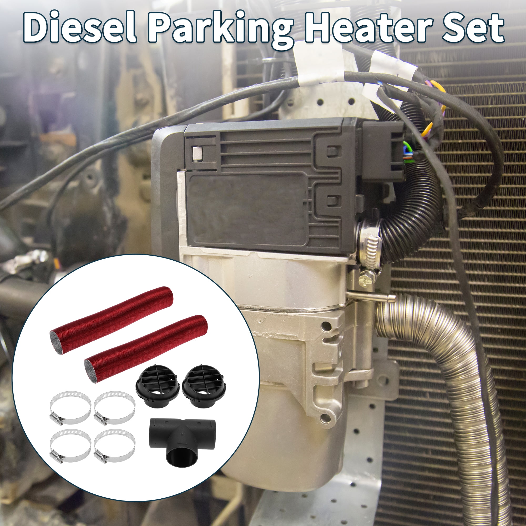 Unique Bargains 60mm Dia 80cm Car Heater Duct Kit Car Heater Duct Pipe Hose Set for Diesel Heater Red