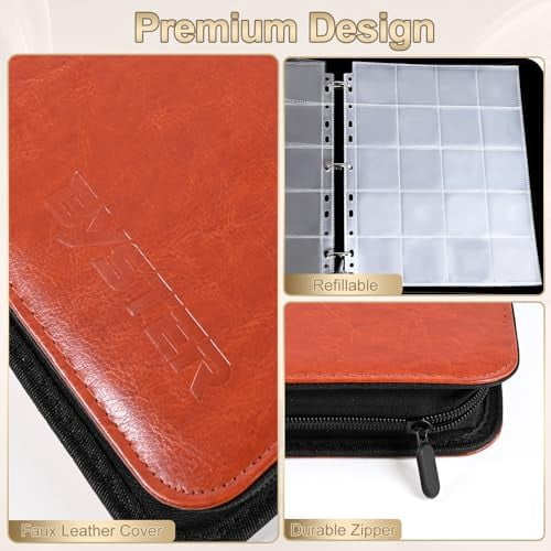 Tekola Coin Collection Book, 30 Pack 600 Pockets Coin Sleeves, Coin Collection Holder Album, Coin Collection Organizer Storage Box Case (Coin Flips Not Included), Reddish Brown