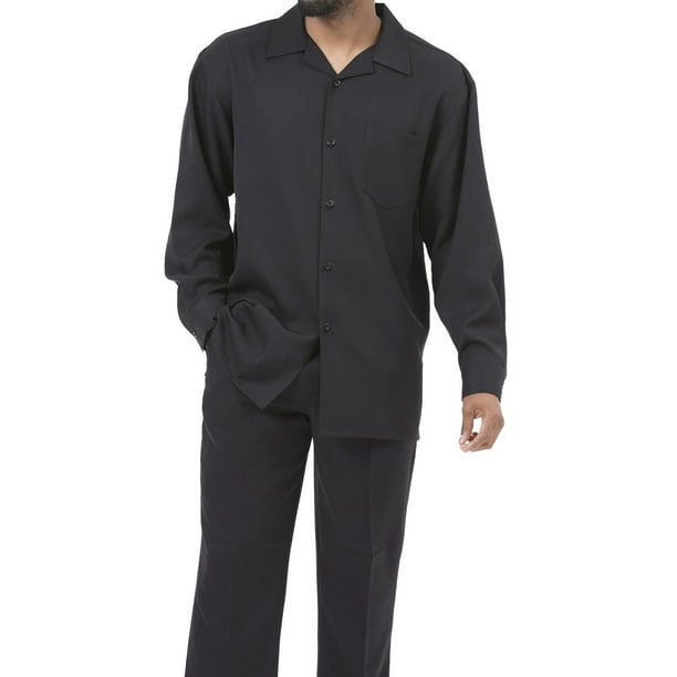 Montique Black Solid 2 Piece Walking Suit Long Sleeve Shirt Men's ...