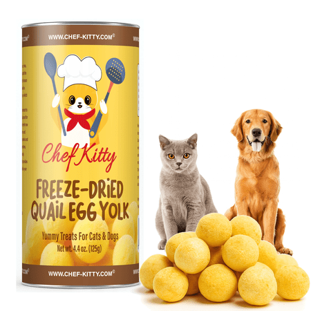 Chef Kitty Freeze Dried Quail Egg Yolk Dog Treats, Single Ingredient Raw Egg Yolk, High Protein, 4.4 oz