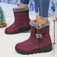 thumbnail image 4 of Wine Womens Snow Boots Fleece Lined Adjustable Strap Thickened Anti Slip Tread Sole Solid Color Mid Calf Warm Casual Light Daily Outdoor Shoes Size 39, 4 of 5