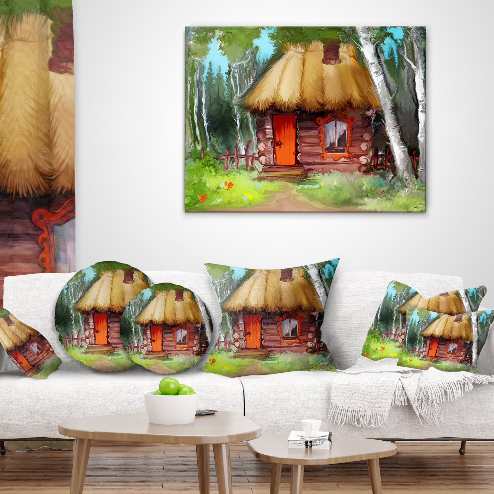 Designart Rural Landscape with House - Landscape Printed Throw Pillow - 18x18