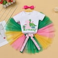 thumbnail image 4 of IBTOM CASTLE Infant Baby Girls Dinosaur Themed Party 1st Birthday Outfit Princess Romper + Tutu Skirt + Headband Clothes Set for Photo Shoot 1 Year Pink + Green, 4 of 8