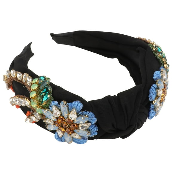 LEDMOMO 1Pc Black Rhinestone Decor Hairband Retro Style Headdress for Daily and Party Use