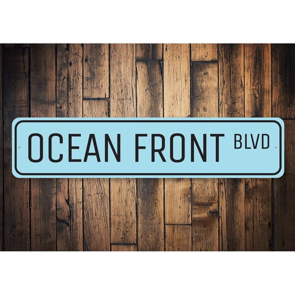 Oceanfront Blvd Novelty Decor, Metal Wall Sign - 4x18 Inches