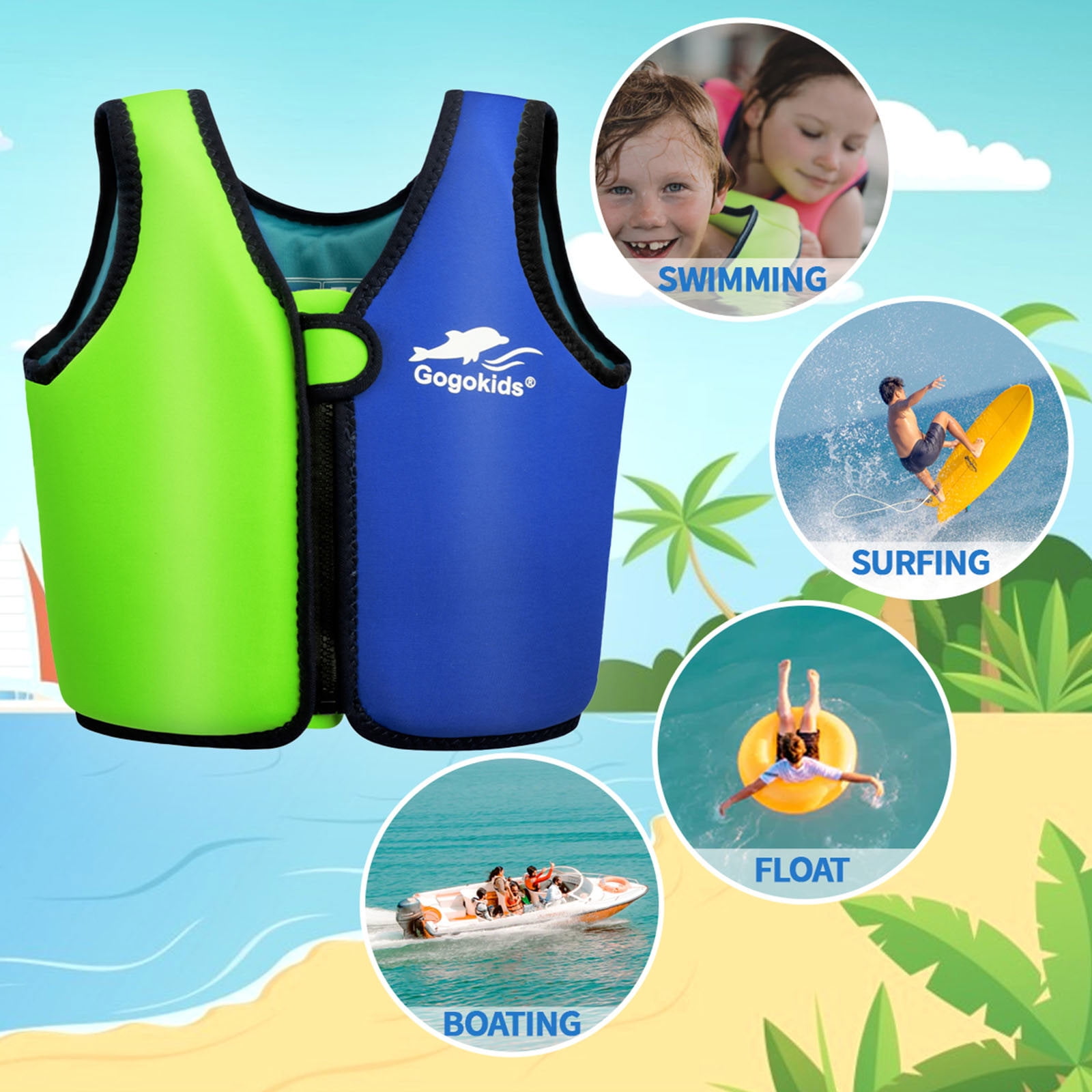 Gogokids Kids Swim Vest Life Jacket-Toddler Flotation Buoyancy Trainer Vests Swimming Aid Jacket for Boys/Girls Age 2-8 Years