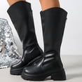 thumbnail image 6 of hopeusnice Women Knee High Riding Boots With V Shaped Top Back Zipper Closure Chunky Heel For Fall Winter And Fashion Outfits Black 35, 6 of 8