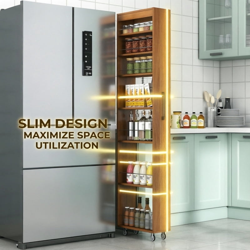 71''H 7-Tier Pull-Out Storage Shelf Cabinet with Wheels, Kitchen Rolling Storage Rack Cart for Narrow Spaces