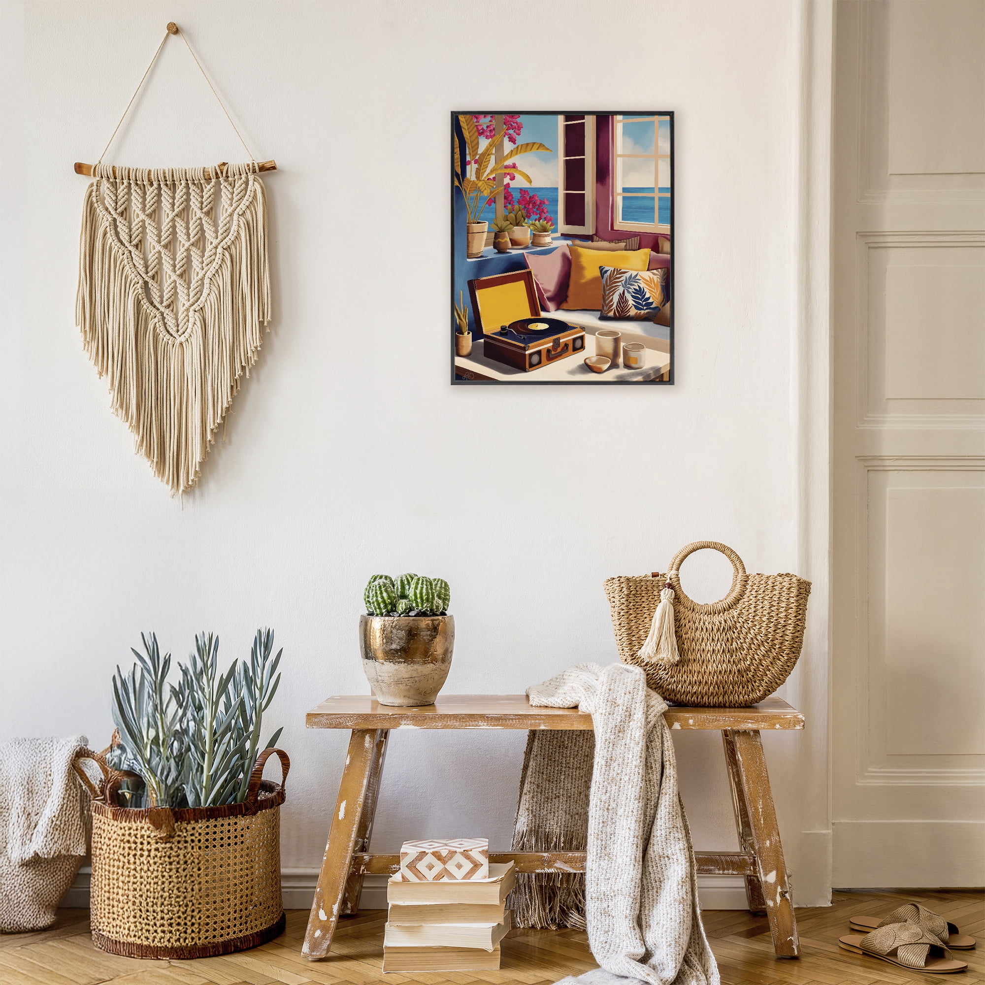 Stupell Industries Boho Vacation By The Sea Black Framed Giclee Art, design by Lisa R Dumm