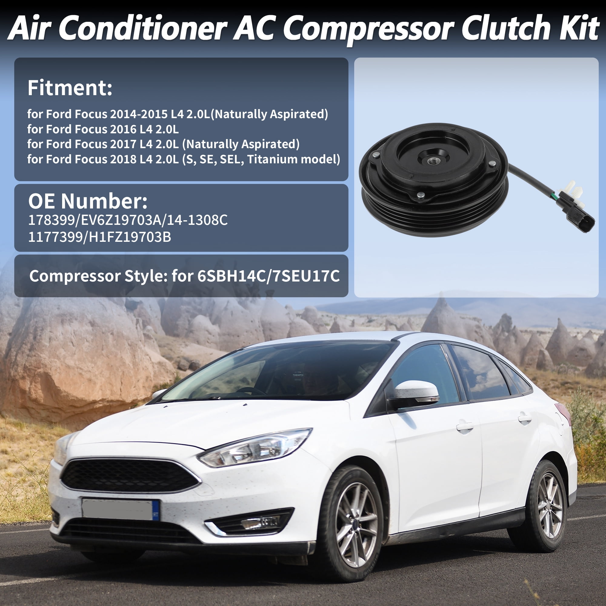 Unique Bargains AC Compressor Clutch Kit for Ford Focus 2014-2018 2.0L L4 Engine