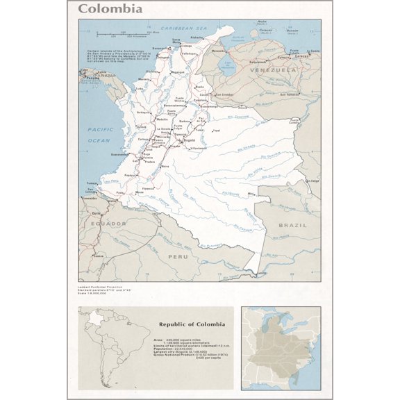 24"x36" Gallery Poster, cia map of colombia 1976