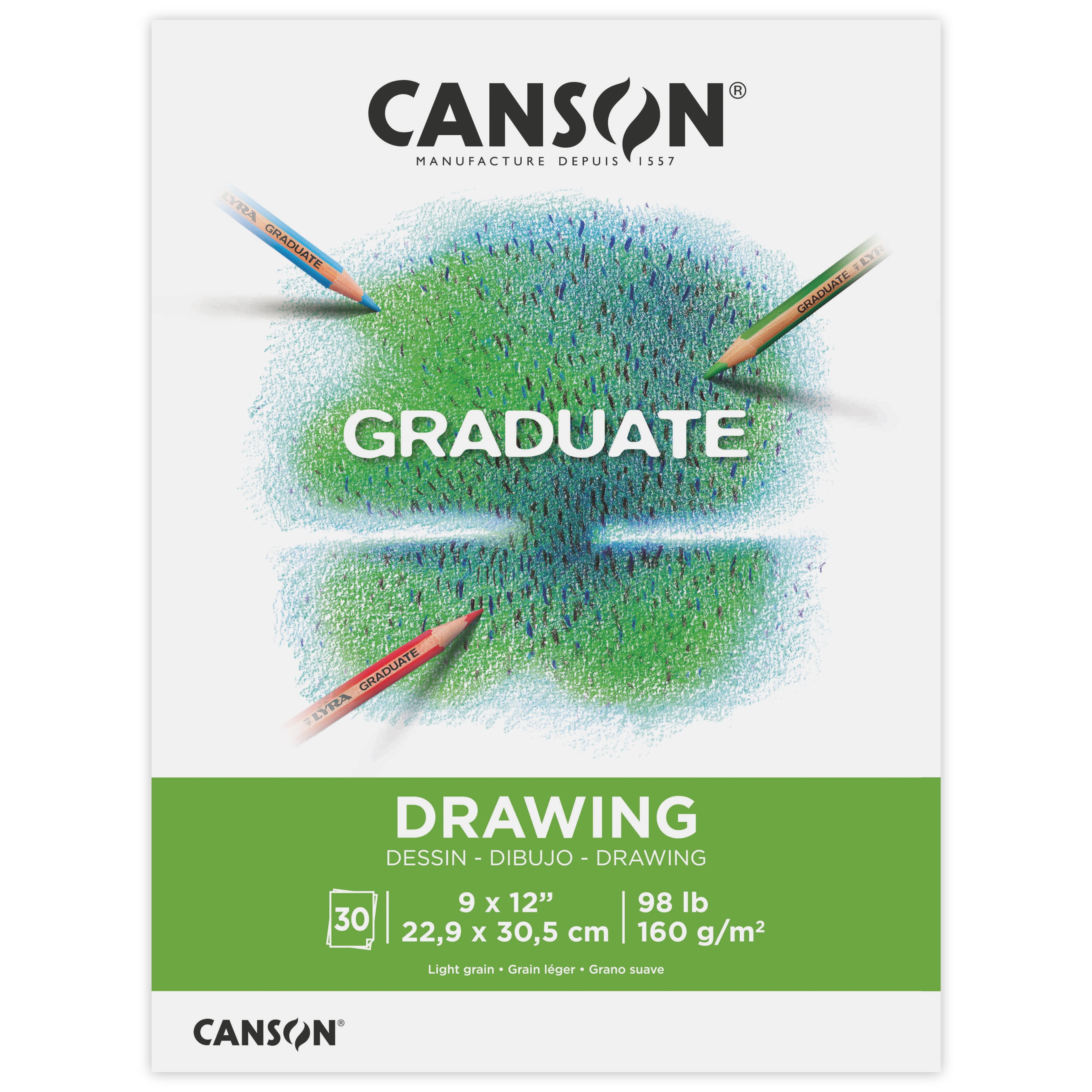 (3 pack) Canson Graduate Drawing Paper Pad, Foldover Binding, (98lb/160g), 30 Sheet, 9" x 12"