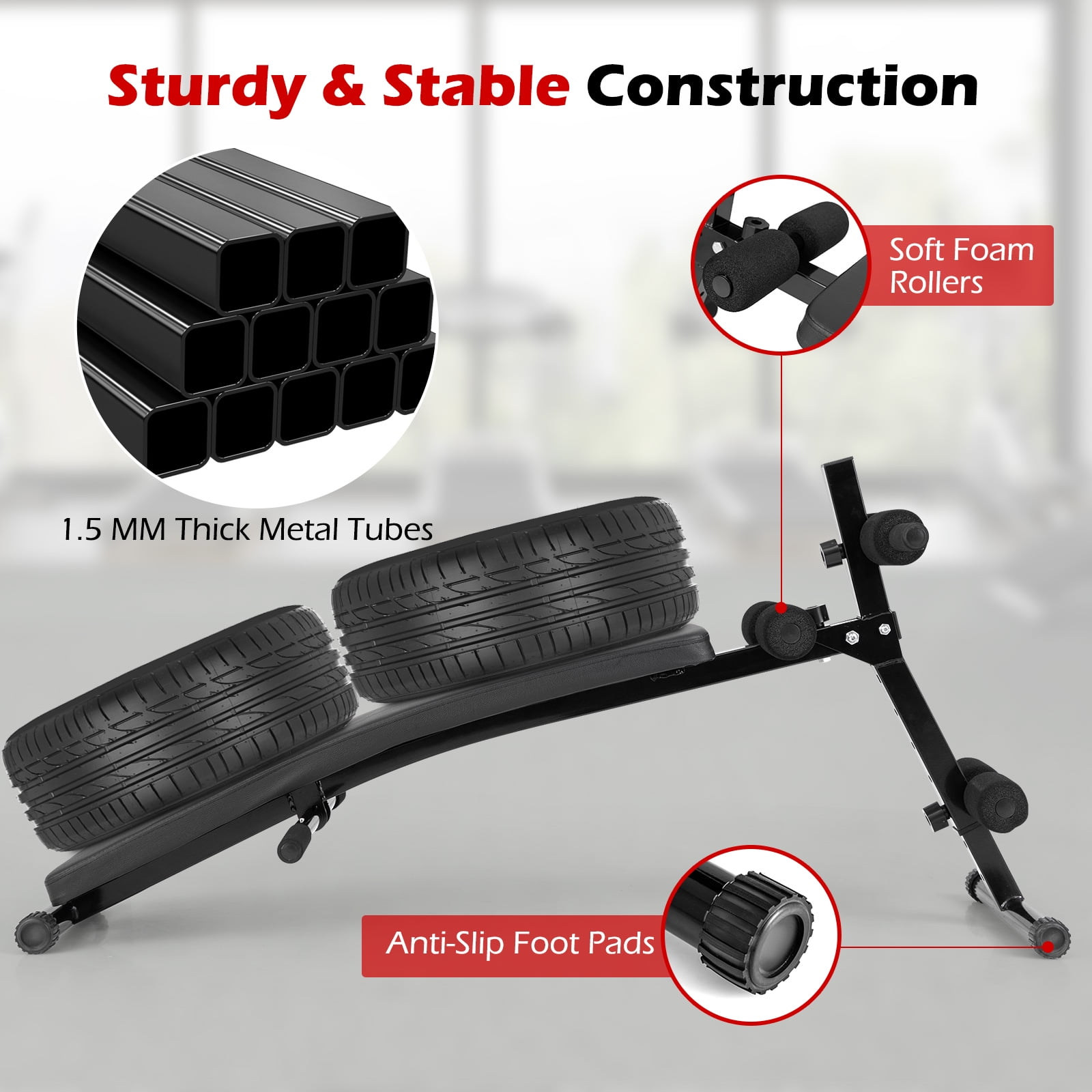 Topbuy Adjustable Decline Sit-Up Bench for Home Gym Foldable Workout Bench with Thick Seat Cushion for Full Body Exercise