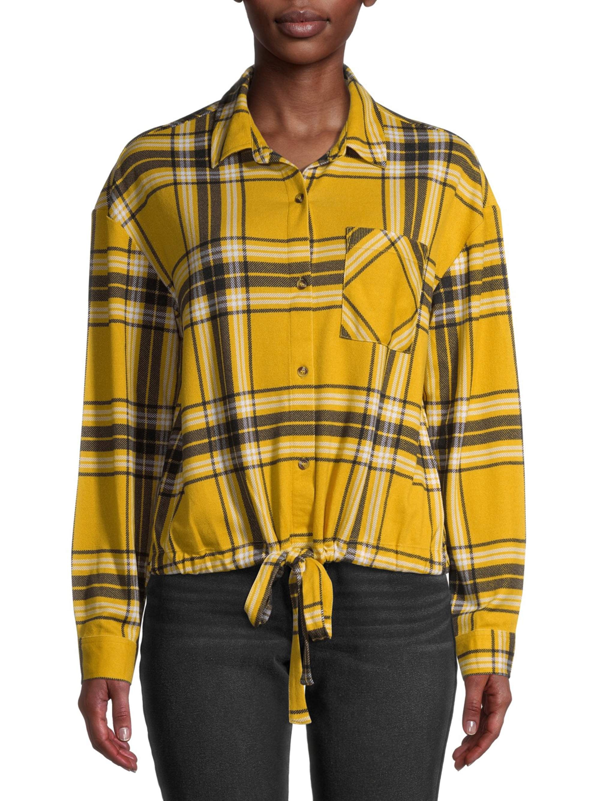 Juniors' Tie Front Plaid Flannel Shirt 