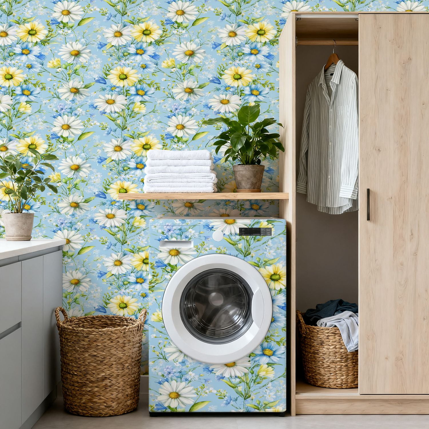 Flower Peel and Stick Wallpaper 17.7in x 9.8ft Delicate Daisy Blue Floral Soft Blue Contact Paper Vinyl Waterproof Self Adhesive Wall Paper for Bedroom Shelf Cabinet Renter Friendly