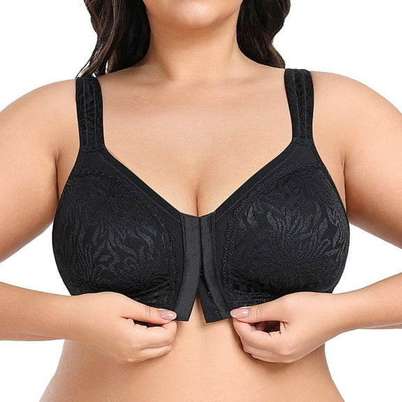 WingsLove Front Fastening Bras for Women Minimizer Wireless Non Padded Full Coverage Back Support Plus Size Bras (Black,42DD)