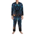 thumbnail image 3 of Fuzoiu Cool Blue Light Wolf Print Men's Long-Sleeved Pajama,Lounge Button Down Nightwear,Mens Notch Collar Pajama Set -X-Large, 3 of 7