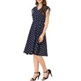 thumbnail image 4 of INSPIRE CHIC Women's V-Neck Vintage Polka Dots Tie Waist Sleeveless Dress S Dark Blue, 4 of 7