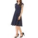 thumbnail image 4 of INSPIRE CHIC Vestido sin mangas de cuello en V vintage con lunares y cintura ajustable M Azul oscuro, 4 of 7