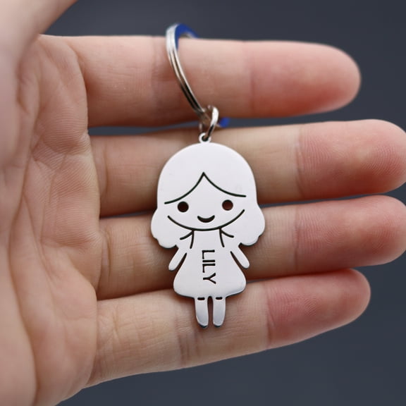 Personalized Girl Pendant Engrave Name Keychain Stainless Steel Nameplate Date DIY Key Chain Family Couple Jewelry Gift