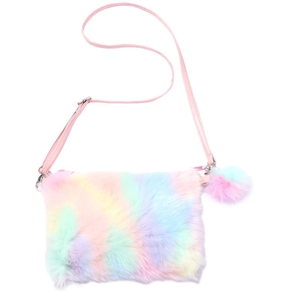 Jiibva Soft Plush Shoulder Bag Colorful Rainbow Handbags Crossbody Bags Envelope Package with Adjustable Shoulder Straps