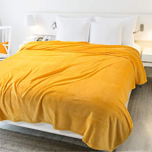 Bedsure Fleece Blanket Queen Size Gold Yellow Lightweight Super Soft Cozy Luxury 