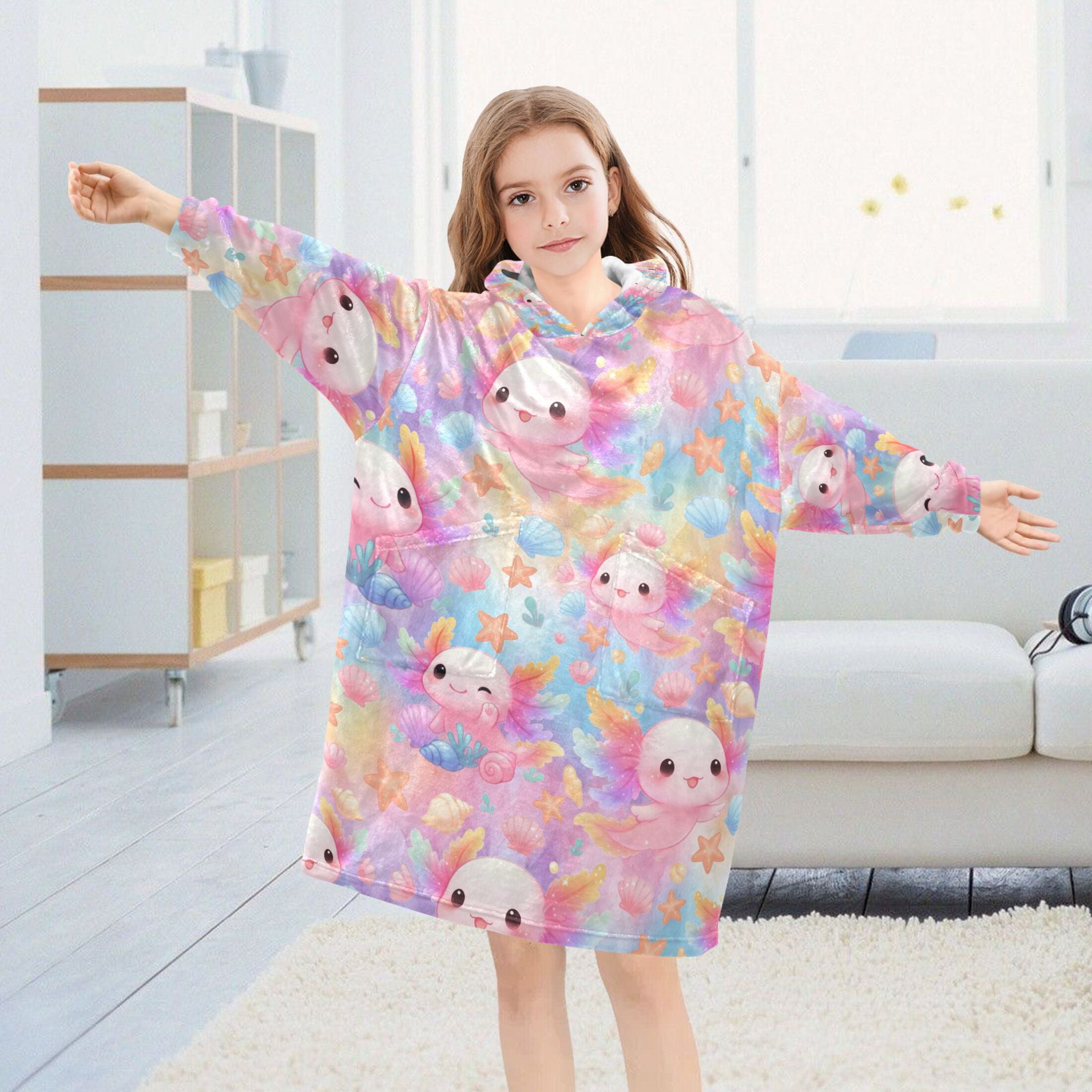 joogoo Wearable Blanket Hoodie for Axolotl in Seashell Oversized Sherpa Hooded 3-14 YR M