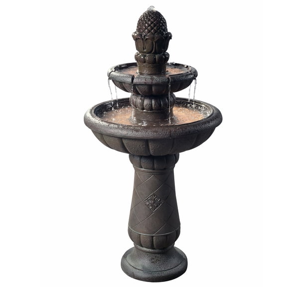 Teamson Home 2-Tier Birdbath Water Fountain Outdoor Garden–Shallow Basin with Built-In Electric Pump & Simple Setup, Carbon Gray
