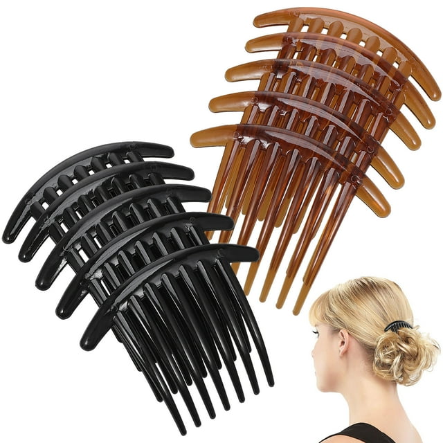 10pcs Acrylic Crescent Shaped Hair Combs Hair Side Combs Insert Combs for Women Lady (Black and Coffe for Each 5pcs)