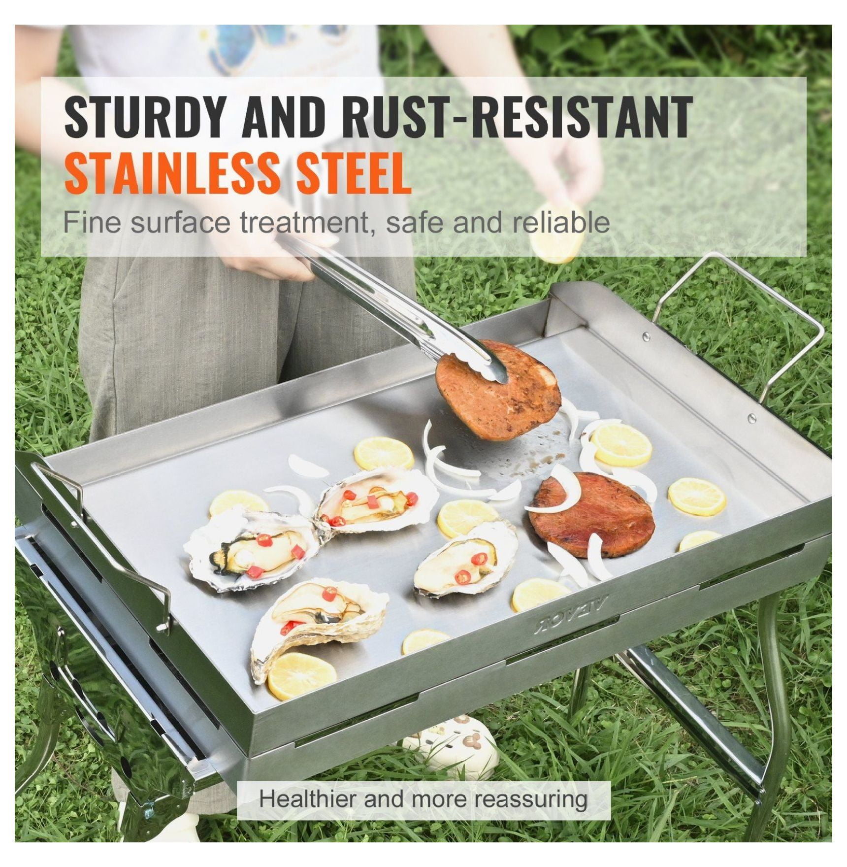 Stovetop Griddle 23.5x16 Inch, Stainless Steel Double Burner Griddle Pan, Non-Stick Family Cookware with Handles, Oil Groove for Gas Grills, BBQ